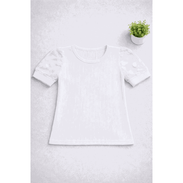 Blusa Manga Curta Tule Branca
