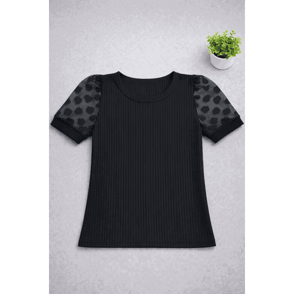 Blusa Manga Curta Tule Preta