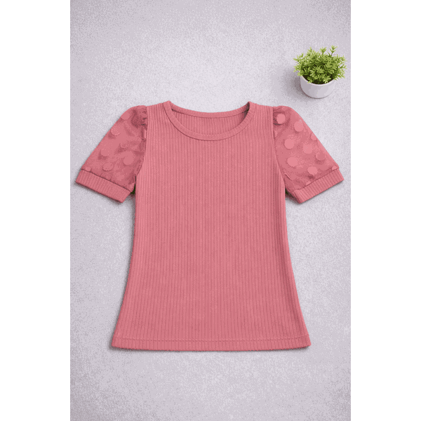 Blusa Manga Curta Tule Rosa