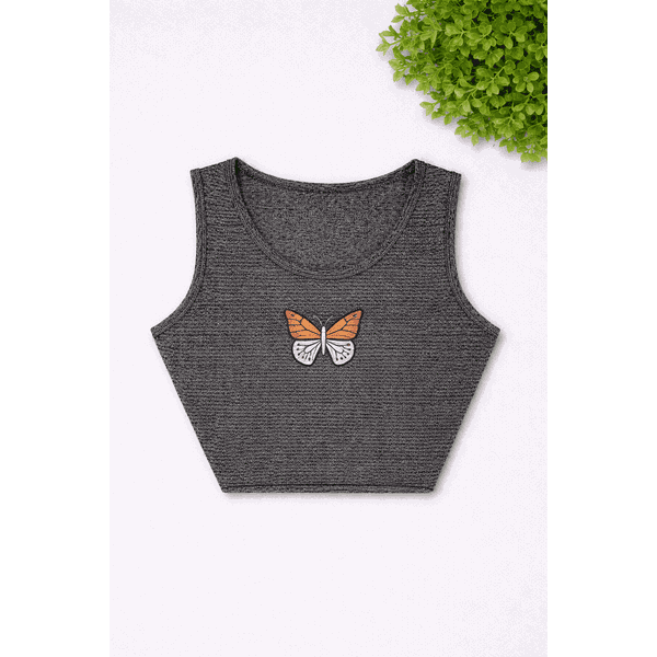 Cropped Juvenil Borboleta Cinza