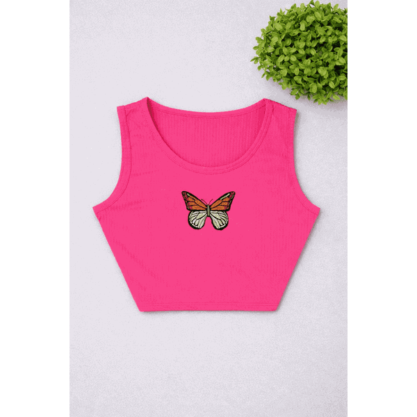 Cropped Juvenil borboleta Pink