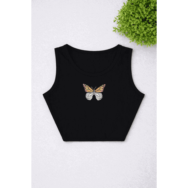 Cropped Juvenil borboleta Preto