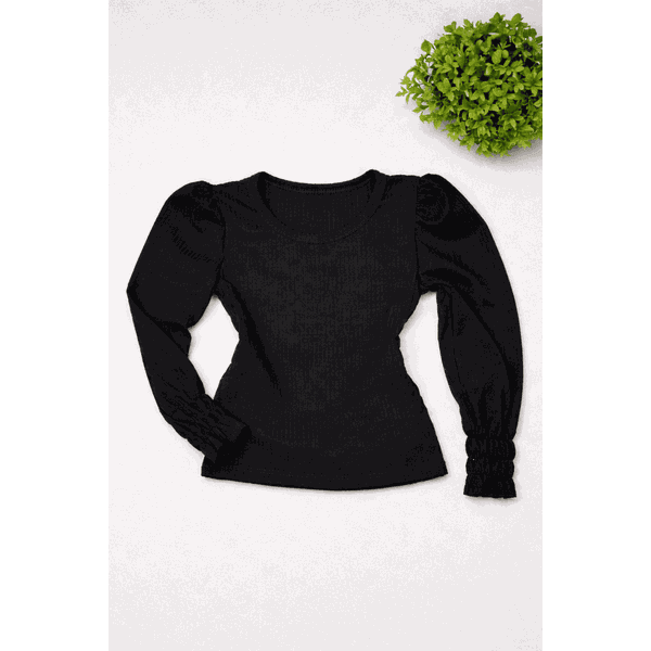Blusa Manga Longa Lastex Preta