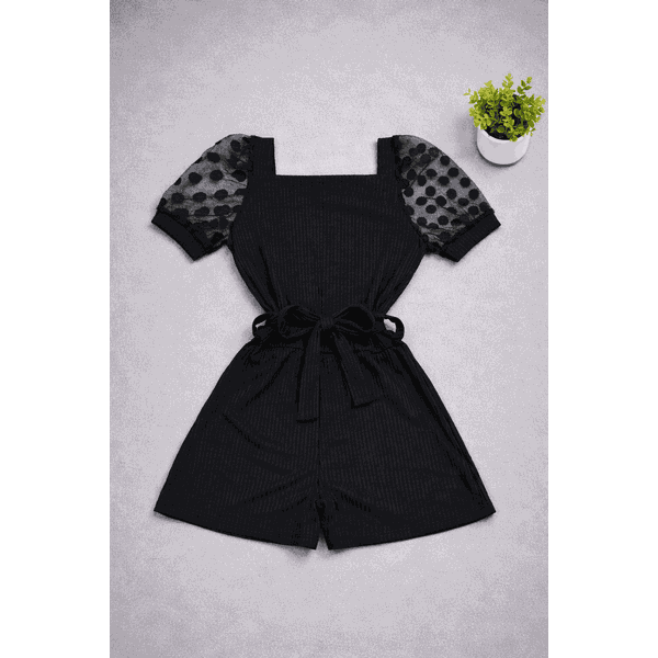 Macaquinho Manga Tule Preto