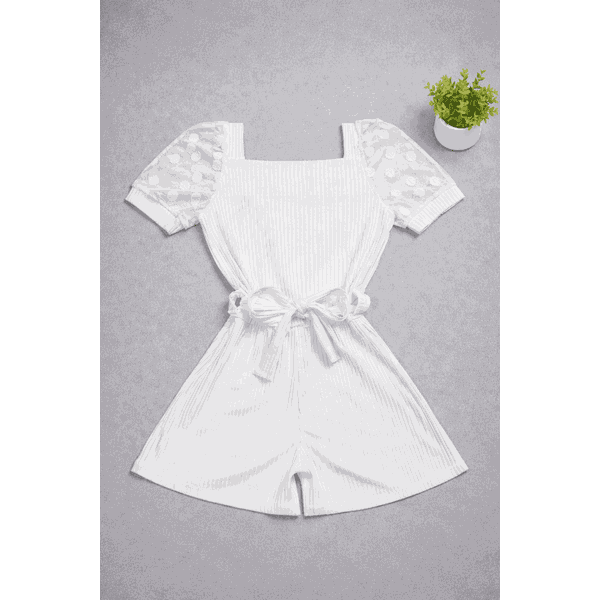 Macaquinho Manga Tule Branco