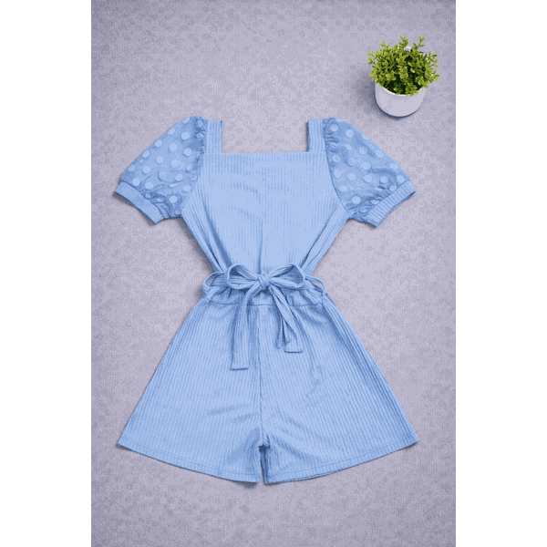 Macaquinho Manga Tule Azul