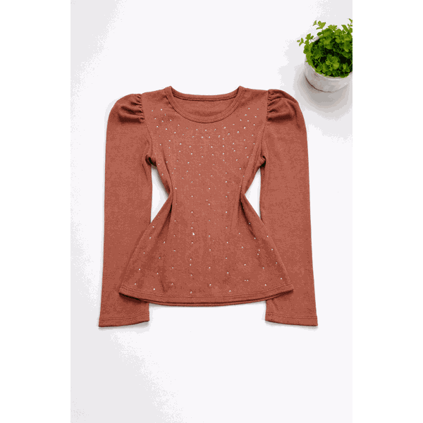 Blusa Brilho Manga Longa Marrom