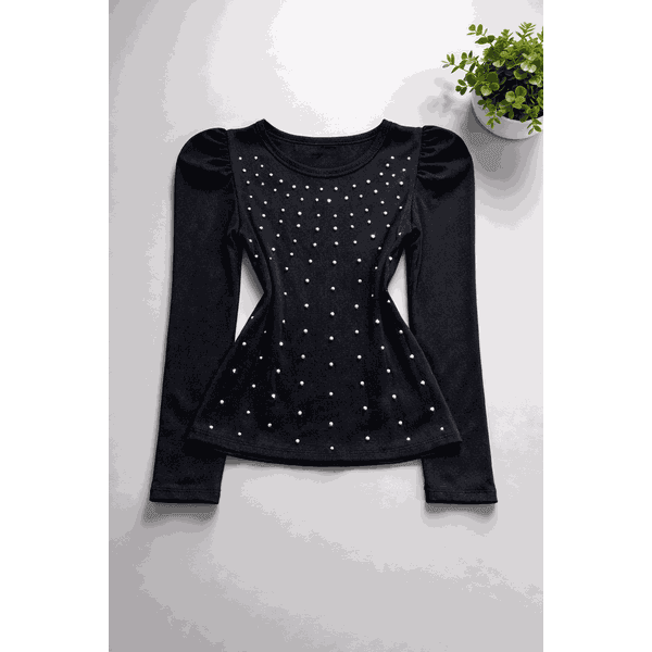 Blusa Brilho Manga Longa Preta