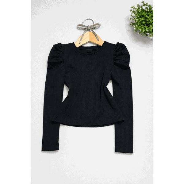 Blusa Ribana Manga Longa Preta