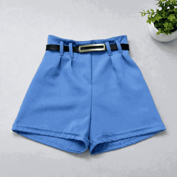 Short Alfaiataria Com Cinto Azul