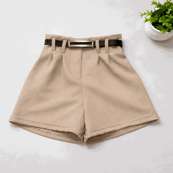 Short Alfaiataria Com Cinto Bege