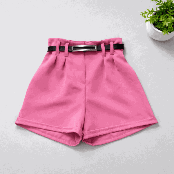 Short Alfaiataria Com Cinto Rosa