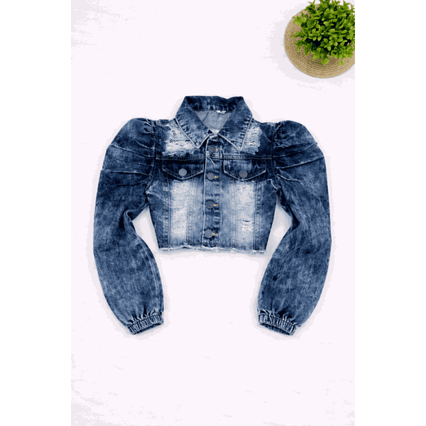 Jaqueta Jeans Escura destroyed