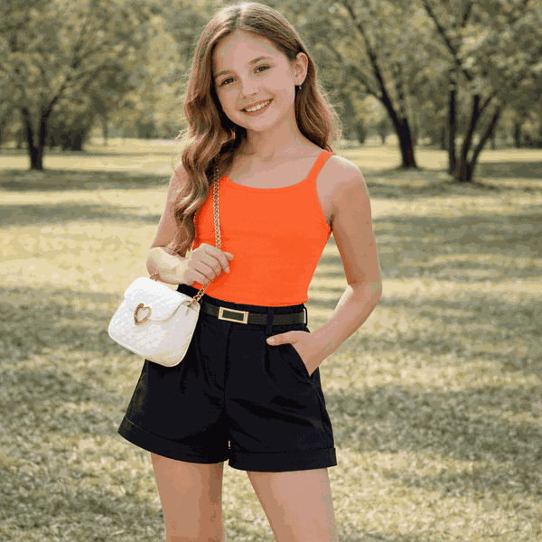 Conjunto Rebeca Regata e Short Alfaiataria Laranja