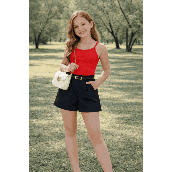 Conjunto Rebeca Regata e Short Alfaiataria Vermelha