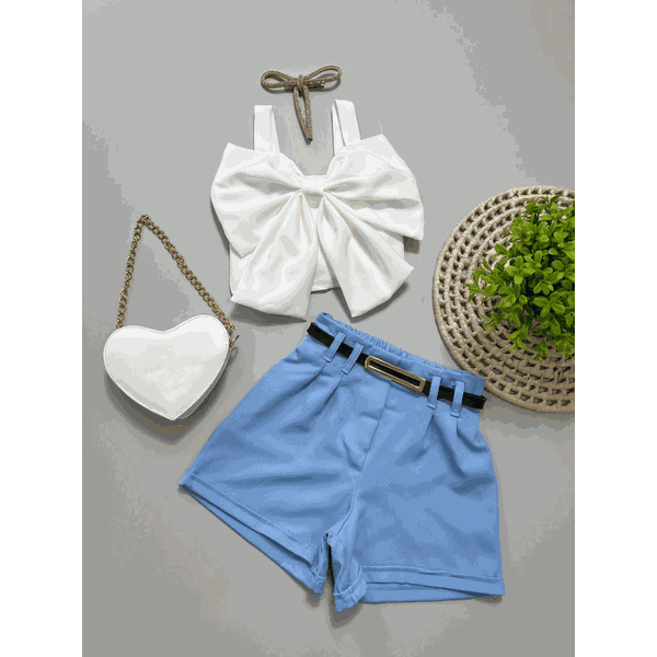 Conjunto Cropped Laço + Short Azul