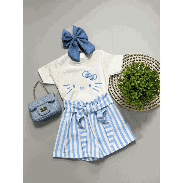 Conjunto Hello Kitty Listrado Azul