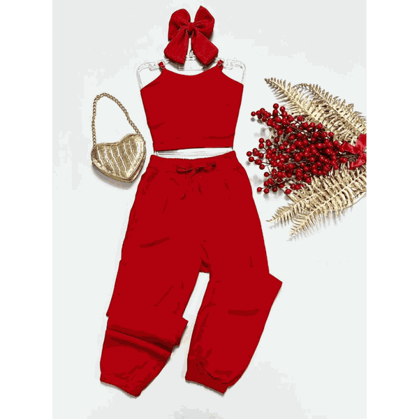 Conjunto Cropped E Calça Jogger Juvenil Vermelho