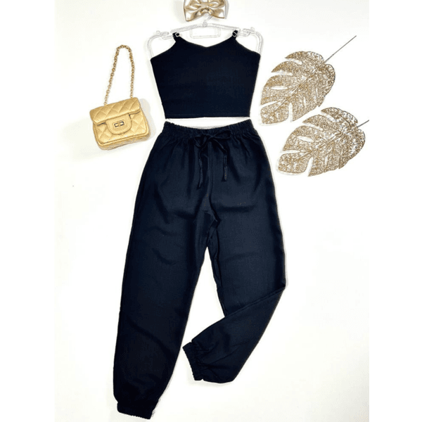 Conjunto Cropped E Calça Jogger Juvenil Preto 