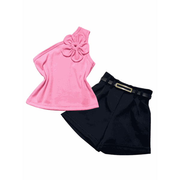 Conjunto Blusa Flor Rosal+ Short Preto Bela 