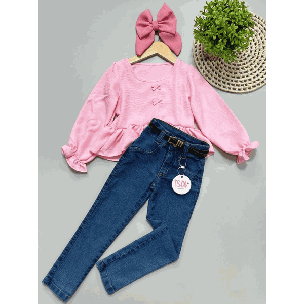 Conjunto Blusa Bata e Calca jeans Skinny Bia 