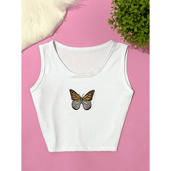 Cropped Juvenil borboleta Branca