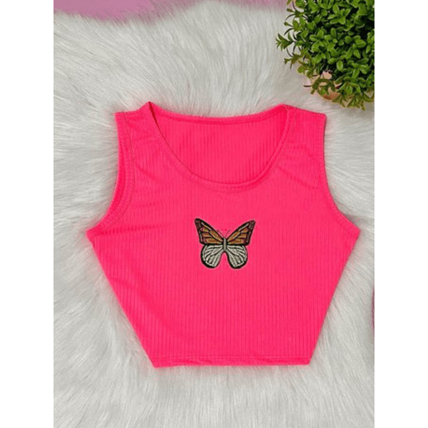 Cropped Juvenil borboleta Pink