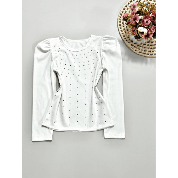 Blusa Brilho Manga Longa Branca