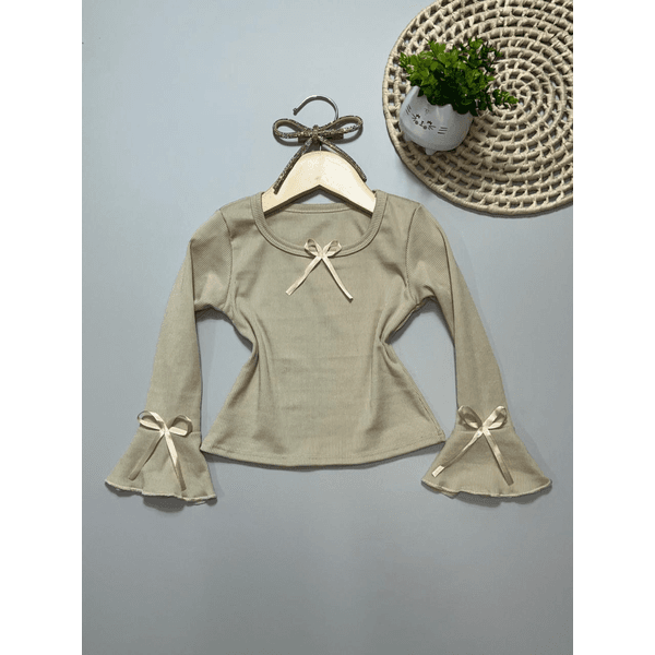 Blusa Laço Manga Longa Bege