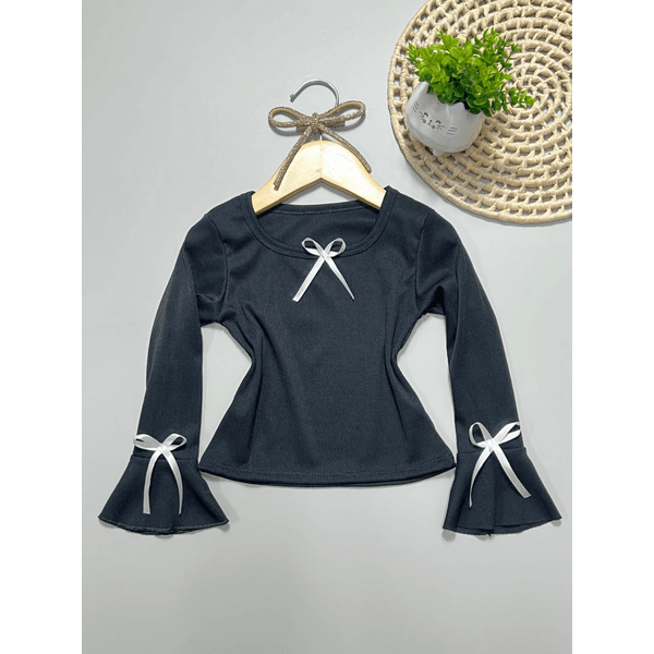 Blusa Laço Manga Longa Preta