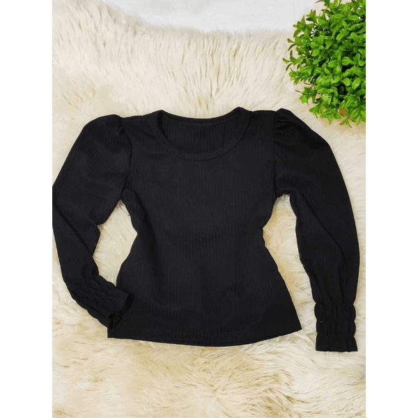 Blusa Manga Longa Lastex Preta