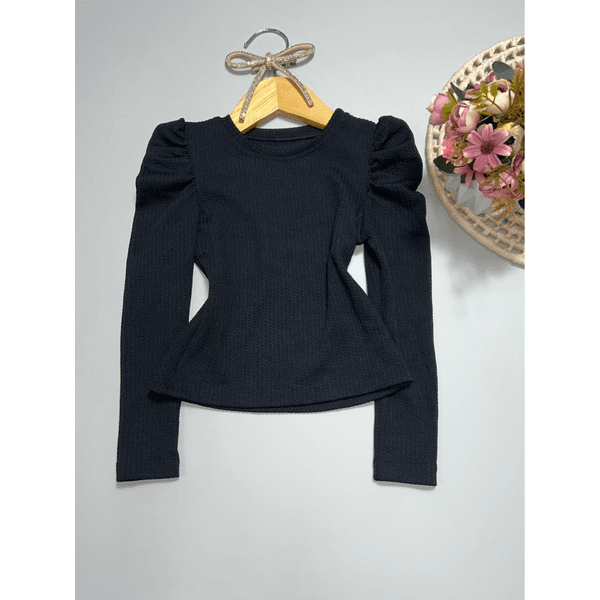 Blusa Ribana Manga Longa Preta