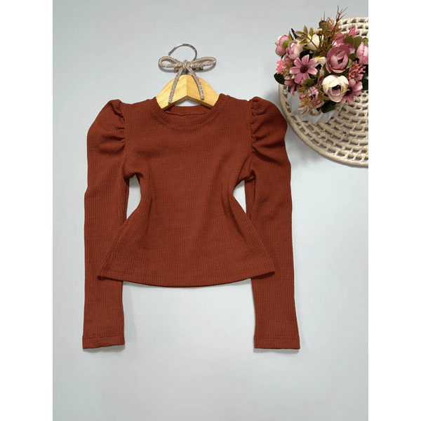 Blusa Ribana Manga Longa Marrom