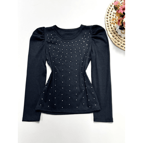 Blusa Brilho Manga Longa Preta