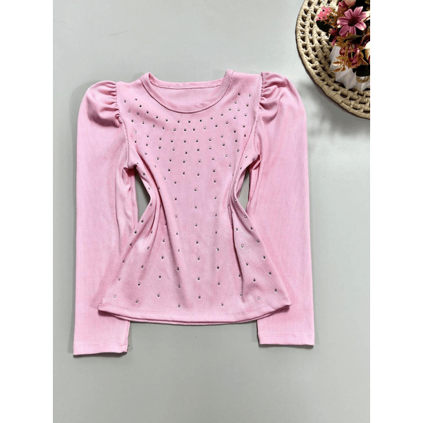 Blusa Brilho Manga Longa Rosa