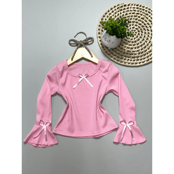Blusa Laço Manga Longa Rosa
