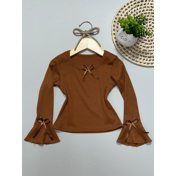 Blusa Laço Manga Longa Marrom