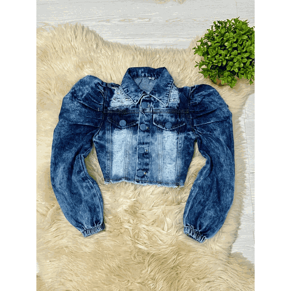 Jaqueta Jeans Escura destroyed