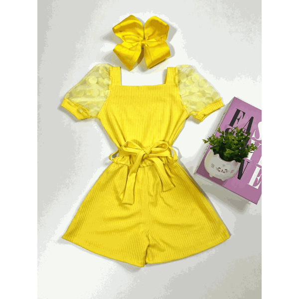 Macaquinho Manga Bufante Amarelo