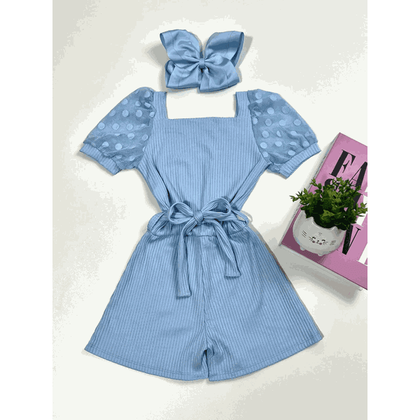 Macaquinho Manga Bufante Azul