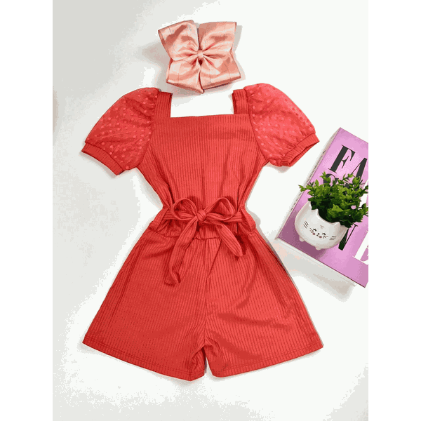 Macaquinho Manga Bufante Coral