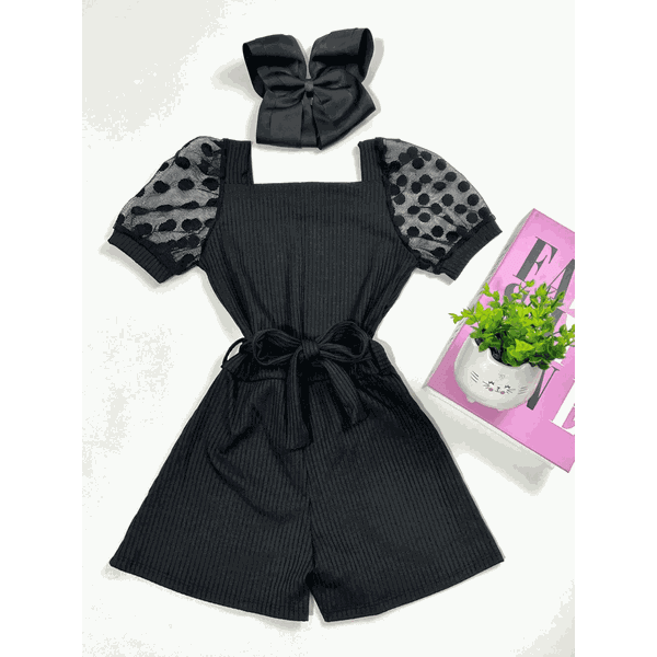 Macaquinho Manga Bufante Preto