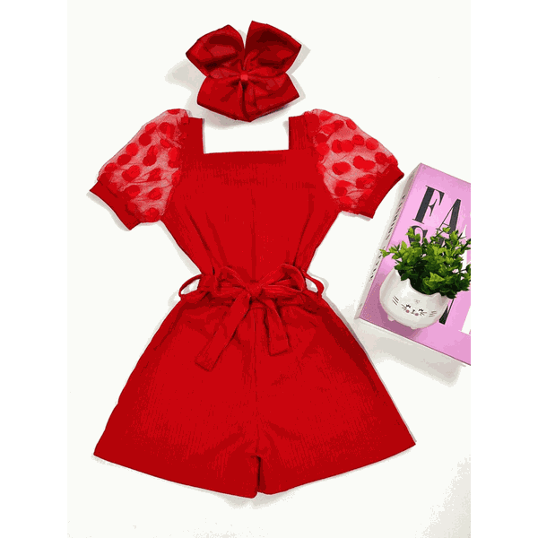 Macaquinho Manga Bufante Vermelho