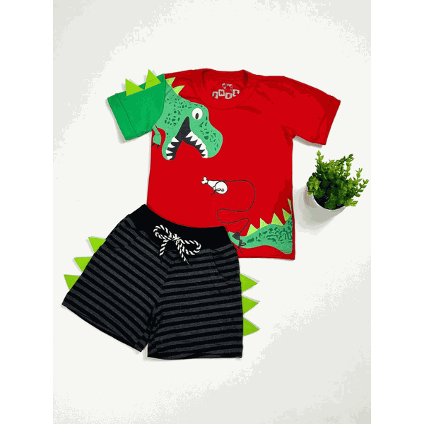Conjunto Dino Verão Vermelho