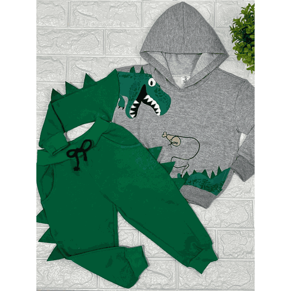 Conjunto Moletom Dino Cinza