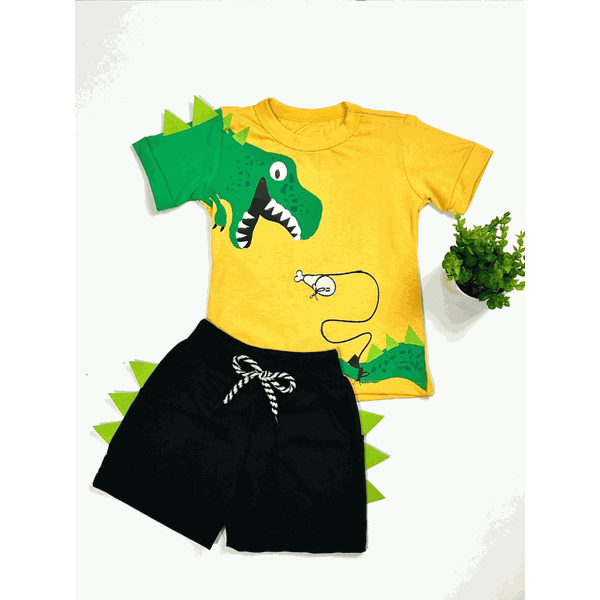 Conjunto Dino Verão Amarelo