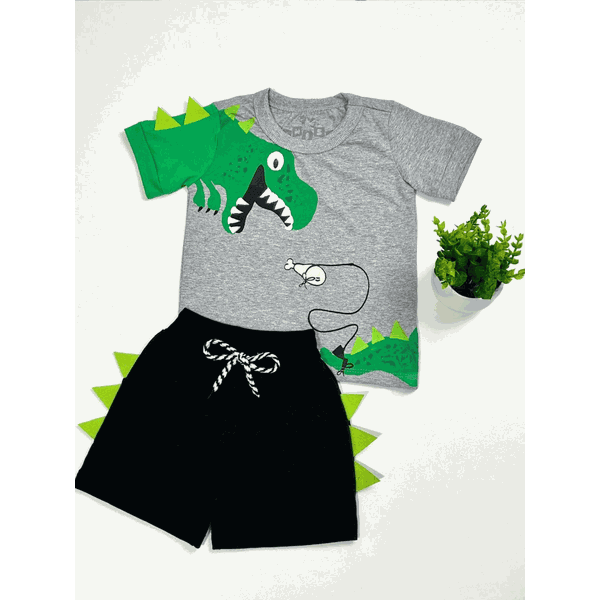 Conjunto Dino Verão Cinza