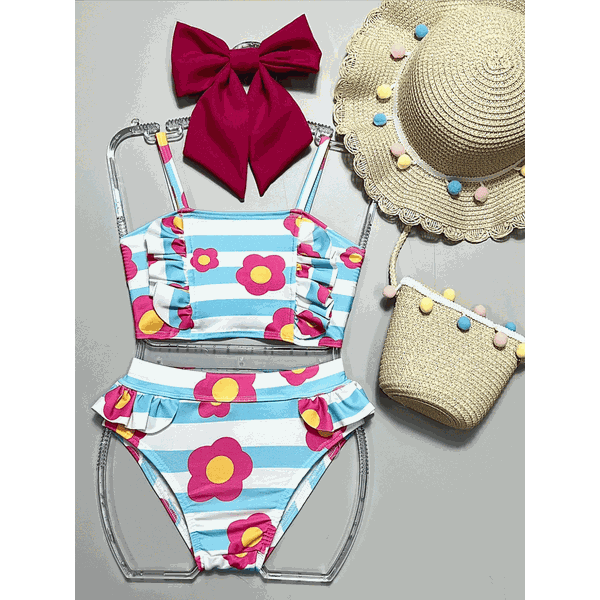 Biquini Infantil de Flores Azul