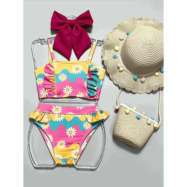 Biquini Infantil de Flores Colorido