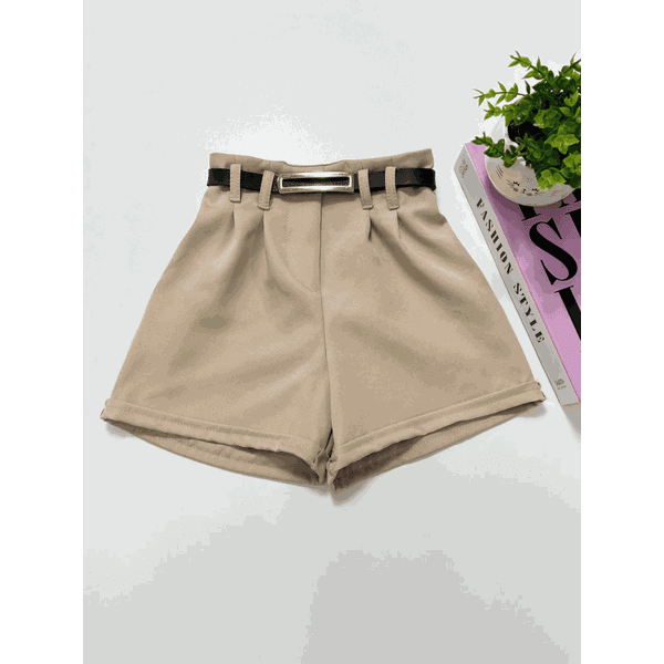 Short Alfaiataria Com Cinto Bege